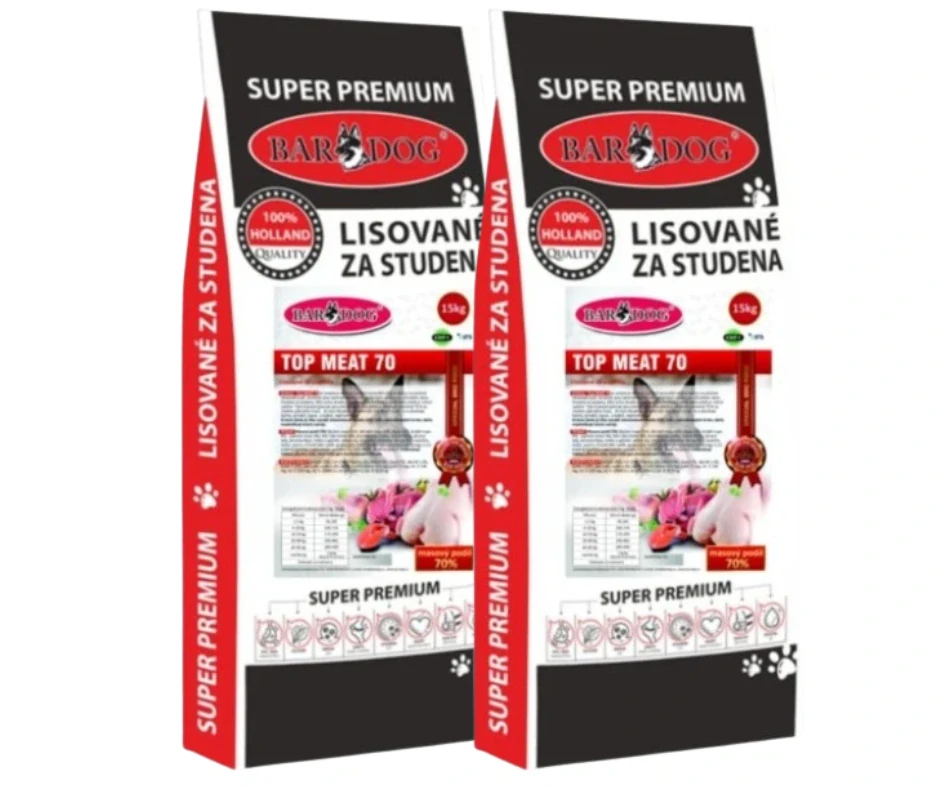 BARDOG Granule Lisované za studena TOP MEAT 70 2 x 15 kg