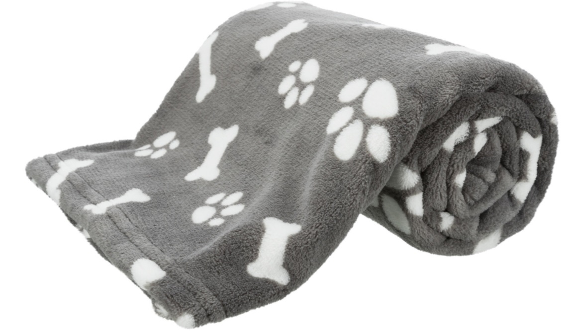 TRIXIE Plyšová deka KENNY, šedá s kostičkami a packami 75 x 50cm