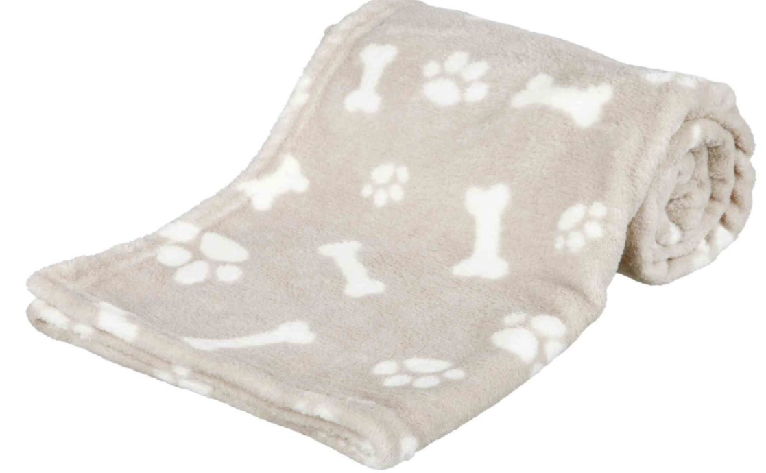 TRIXIE Plyšová deka KENNY, béžová s kostičkami a packami 150 x 100cm