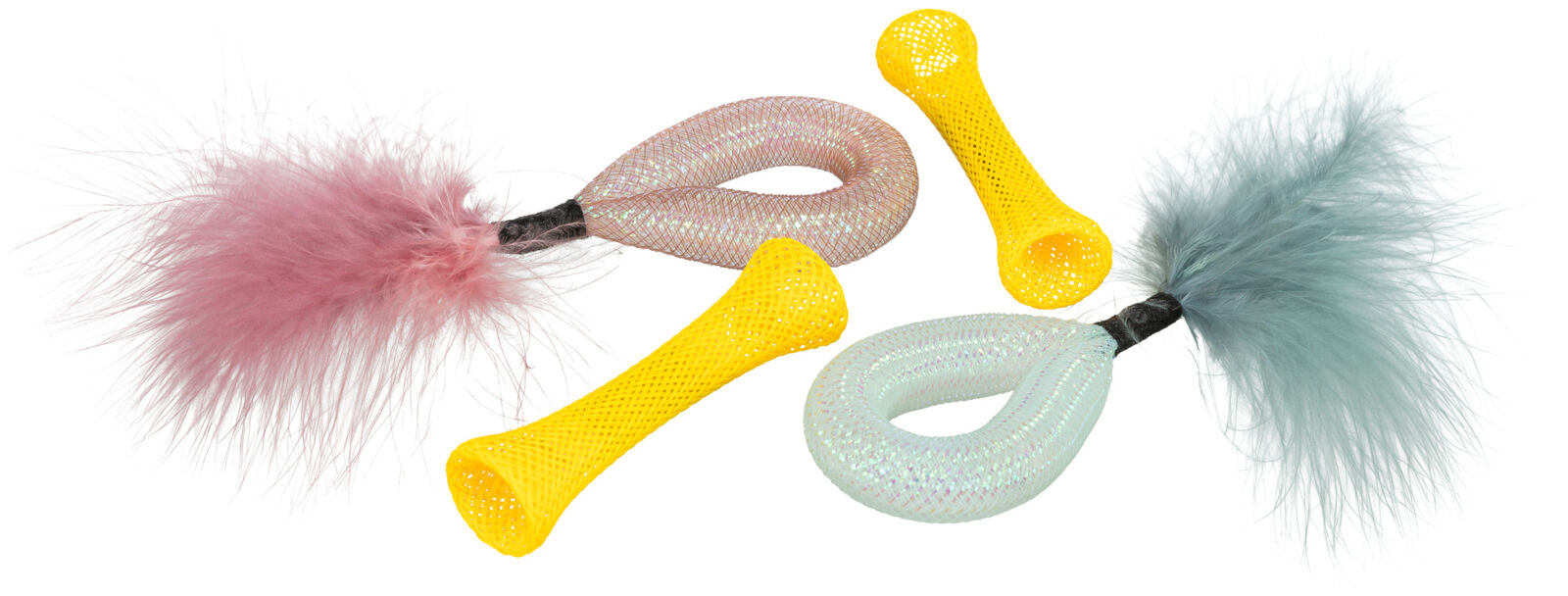 TRIXIE Set 4ks trubiček s peřím, hračka pro kočky,  15 cm