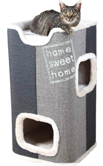 TRIXIE Cat Tower JORGE s odpočívadlem,šedá s béžovou kožešinou 78cm