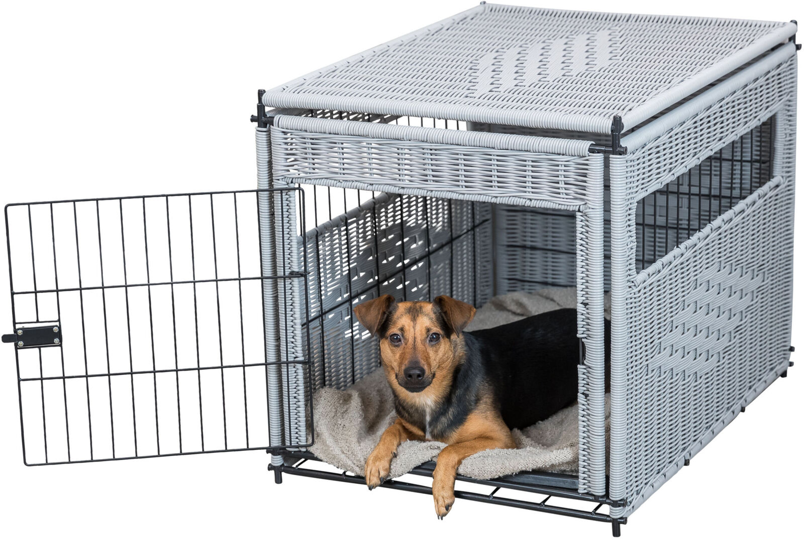 TRIXIE Interiérový kennel, M: 58 x 60 x 77 cm, polyratan, světlešedá