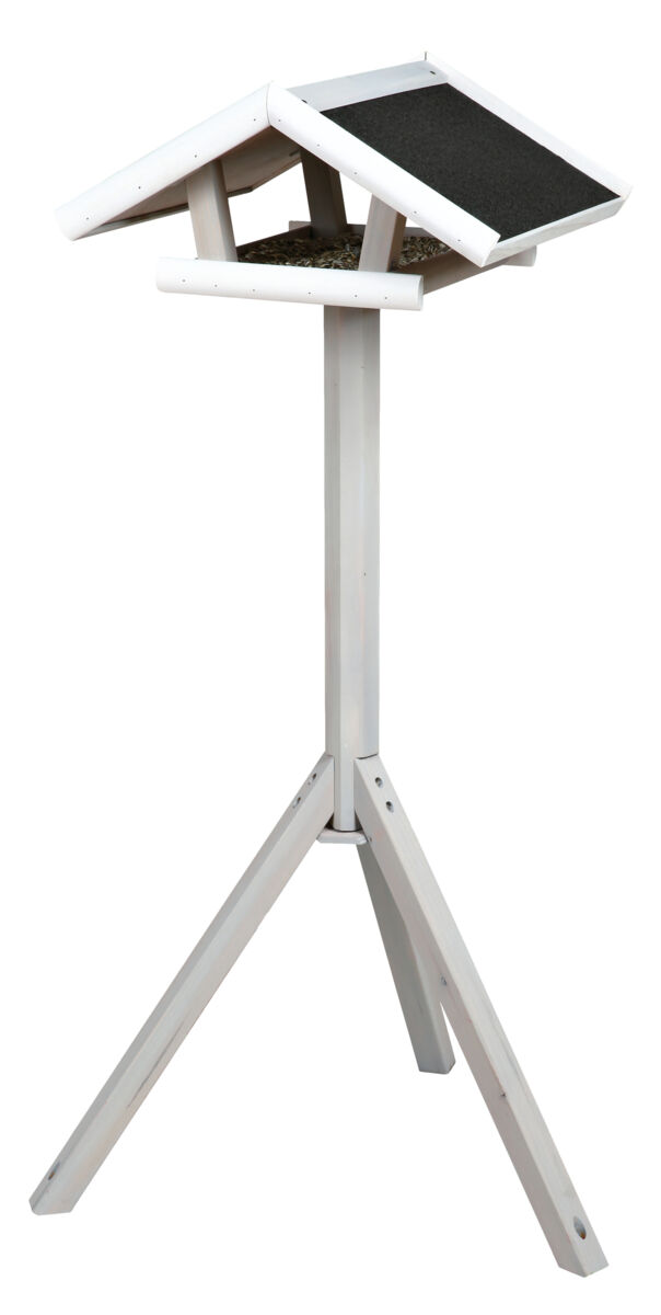 TRIXIE NATURA venkovní krmítko se stříškou, na trojnožce 1,15 m, 65 x 46 cm, borové dřevo, šedá/bílá