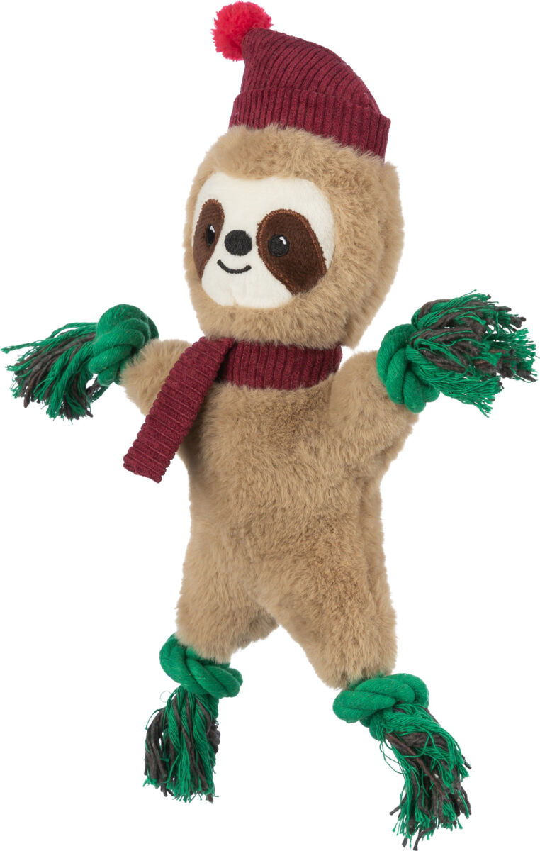 TRIXIE Xmas SLOTH  - vánoční lenochod 30 cm, píská/šustí, plyš/lano