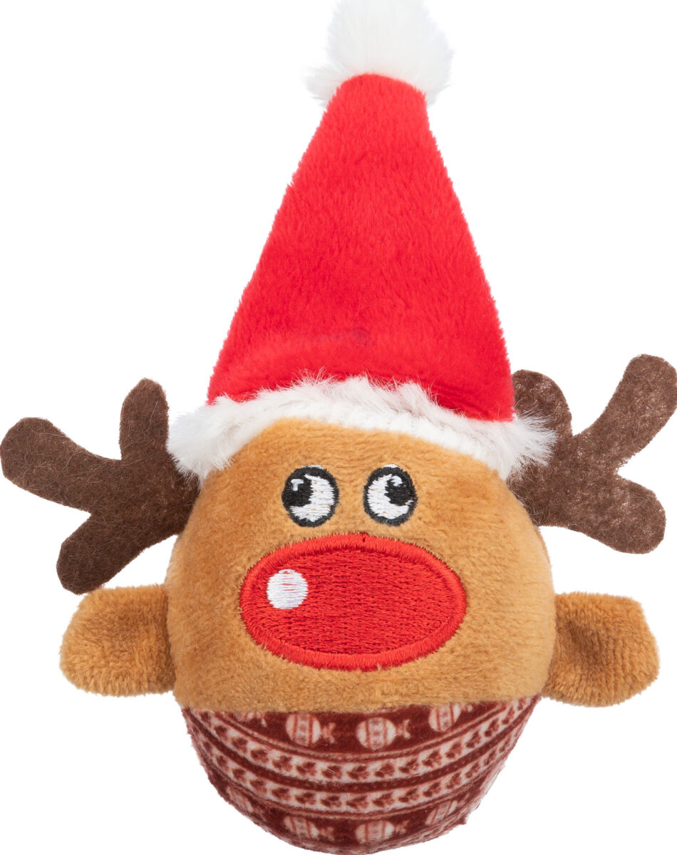 TRIXIE Xmas REINDEER - vánoční plyšový míček sob, chrastící, 6 x 12 cm