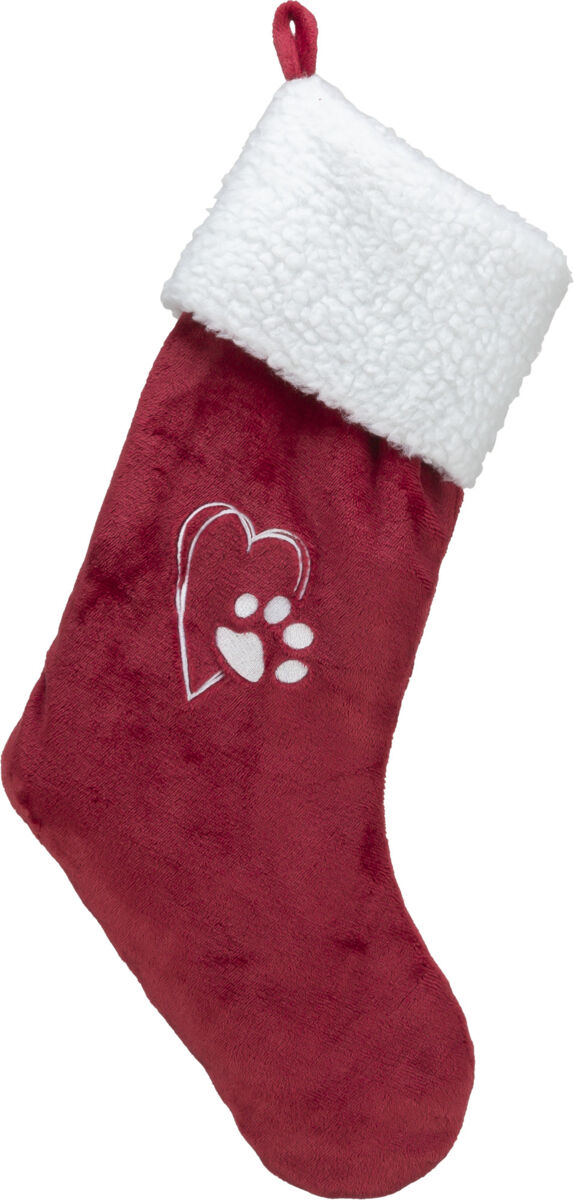 TRIXIE Xmas STOCKING - vánoční ponožka, 47 cm, plyš,  červená/bílá