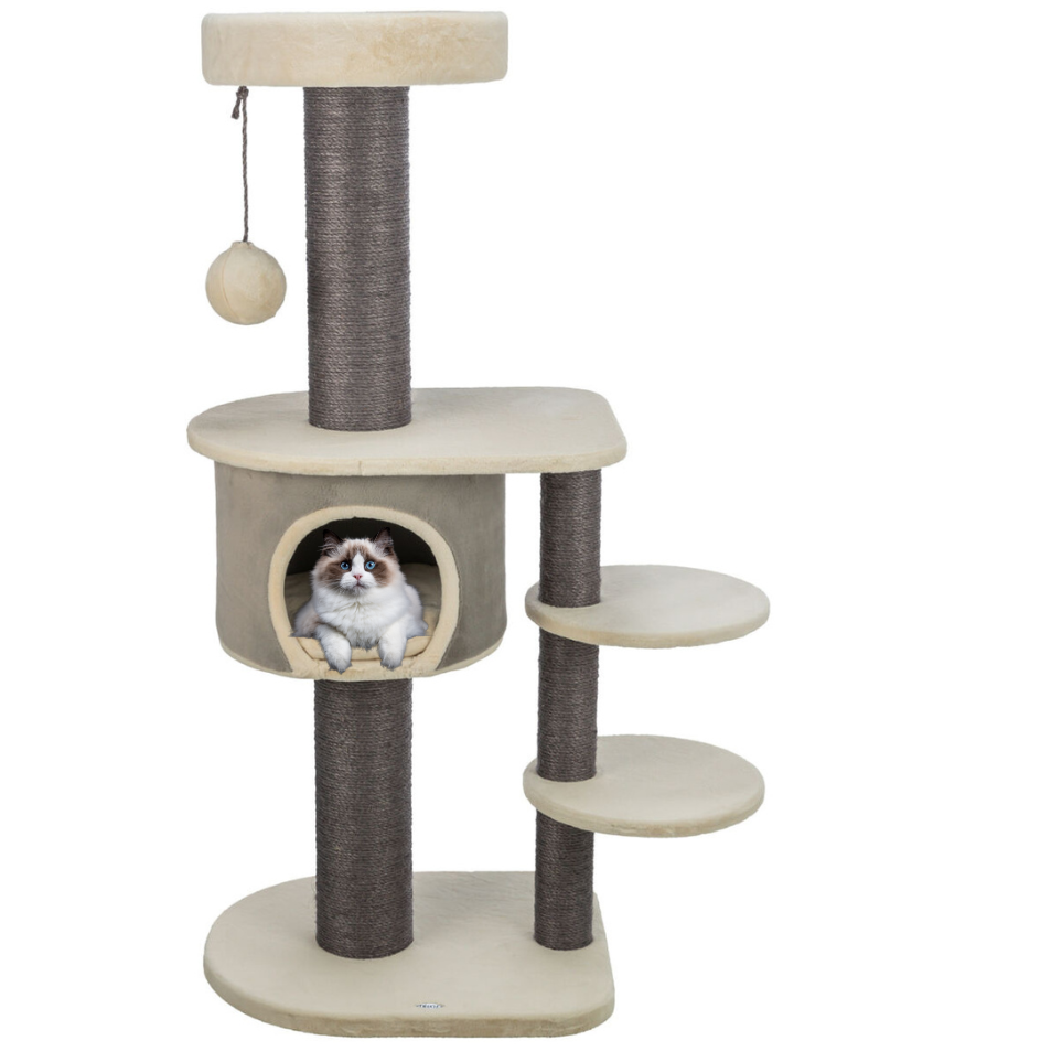 TRIXIE Škrabadlo MARCELLO, 140 cm, 4 podesty, kukaň, míč, krémová/šedá