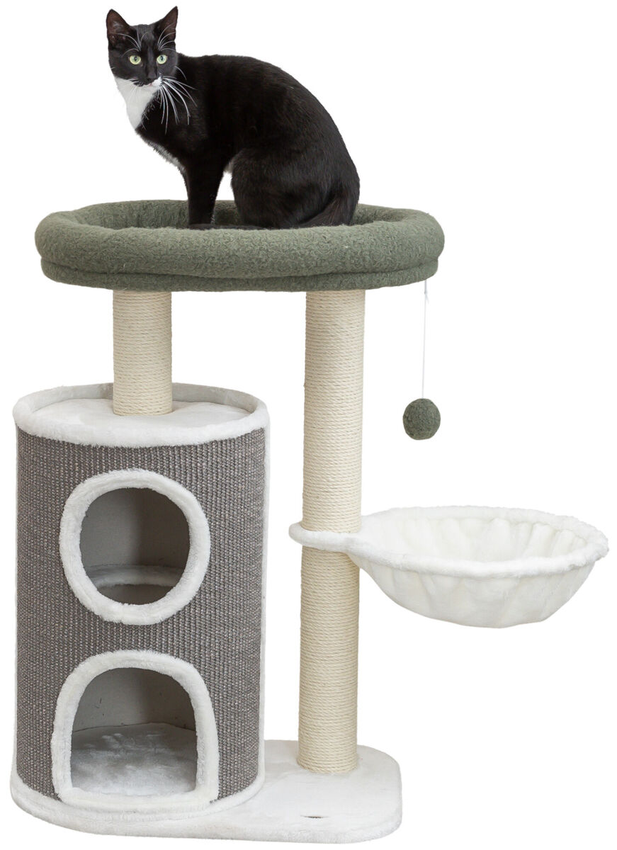 TRIXIE Škrabadlo DANTE, 86 cm, válcová kukaň, 2 lůžka, míček, bílá/khaki/šedá