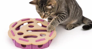 TRIXIE Interaktivní hra pro kočky Hole'n'Roll – květina, ø 30 × 7.5 cm, filc, růžová/béžová