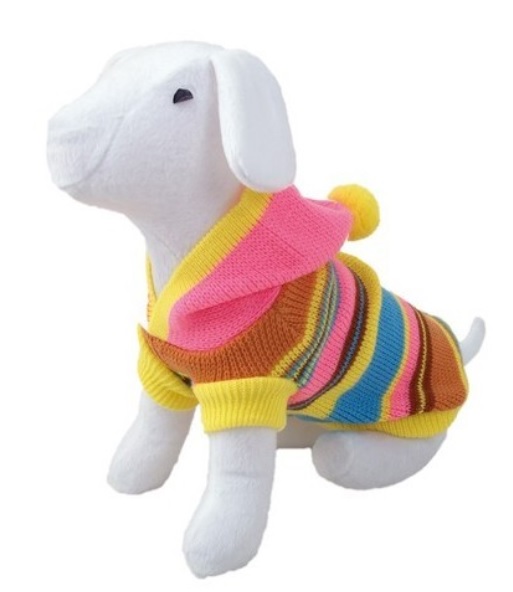 Svetr DOG FANTASY s růžovou kapucí a proužky L - 45cm. DOPRODEJ