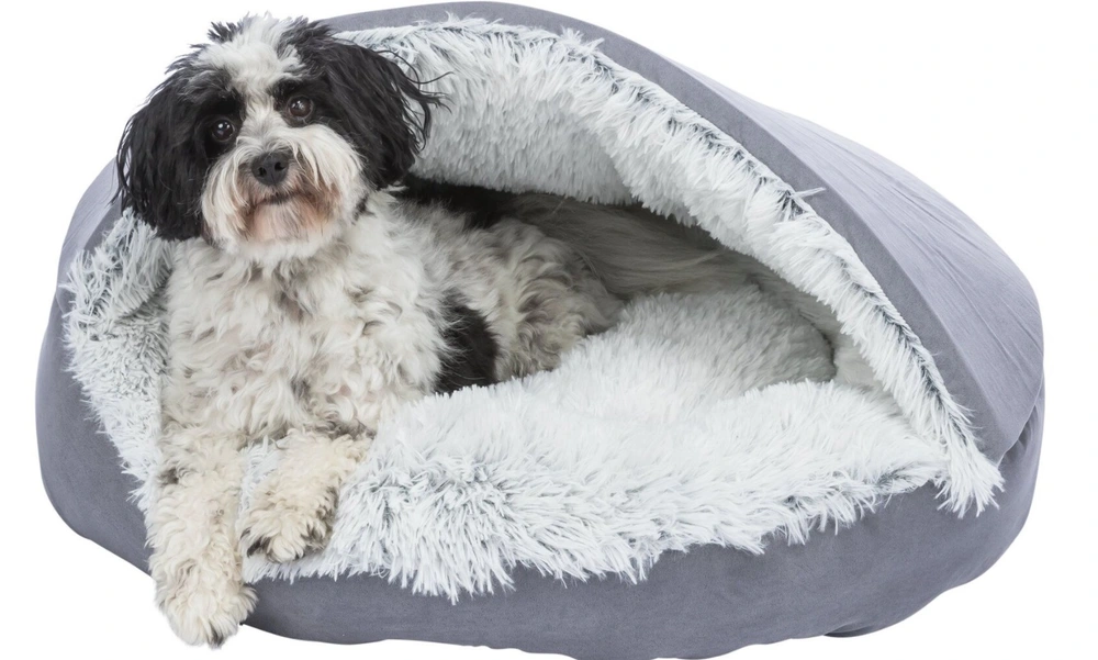 TRIXIE HARVEY plyšová jeskyně s hebkým vlasem,  ø 70 cm šedá/bílo-černá