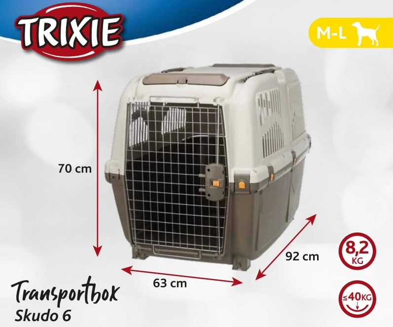 TRIXIE Transportní přepravka SKUDO 6, M-L, 63x70x92 cm, tmavě šedá/písková (max. 40kg)