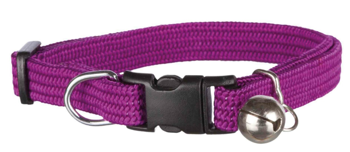 TRIXIE Nylonový nastavitelný obojek pro kočku, s rolničkou, oranž/modrá/malinová/černá