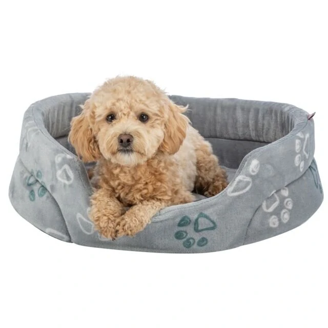TRIXIE Pelech JIMMY Soft oválný, měkký plyš, světlešedý s tlapkami 45 x 35cm