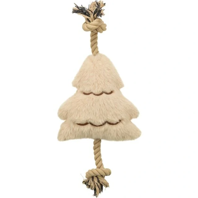 TRIXIE Vánoční stromek na laně, bez zvuku, 38 cm, plyš/bavlněné lano, béžová