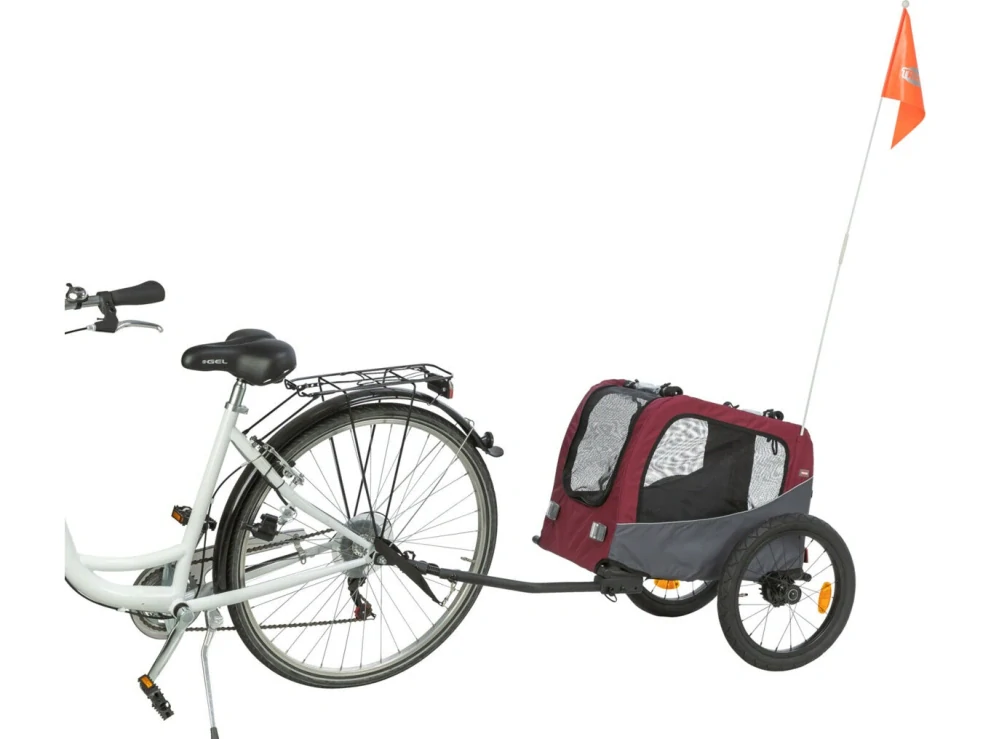 TRIXIE Vozík za kolo, M: 66 × 74 × 76/136 cm, do 22 kg, šedá/červená