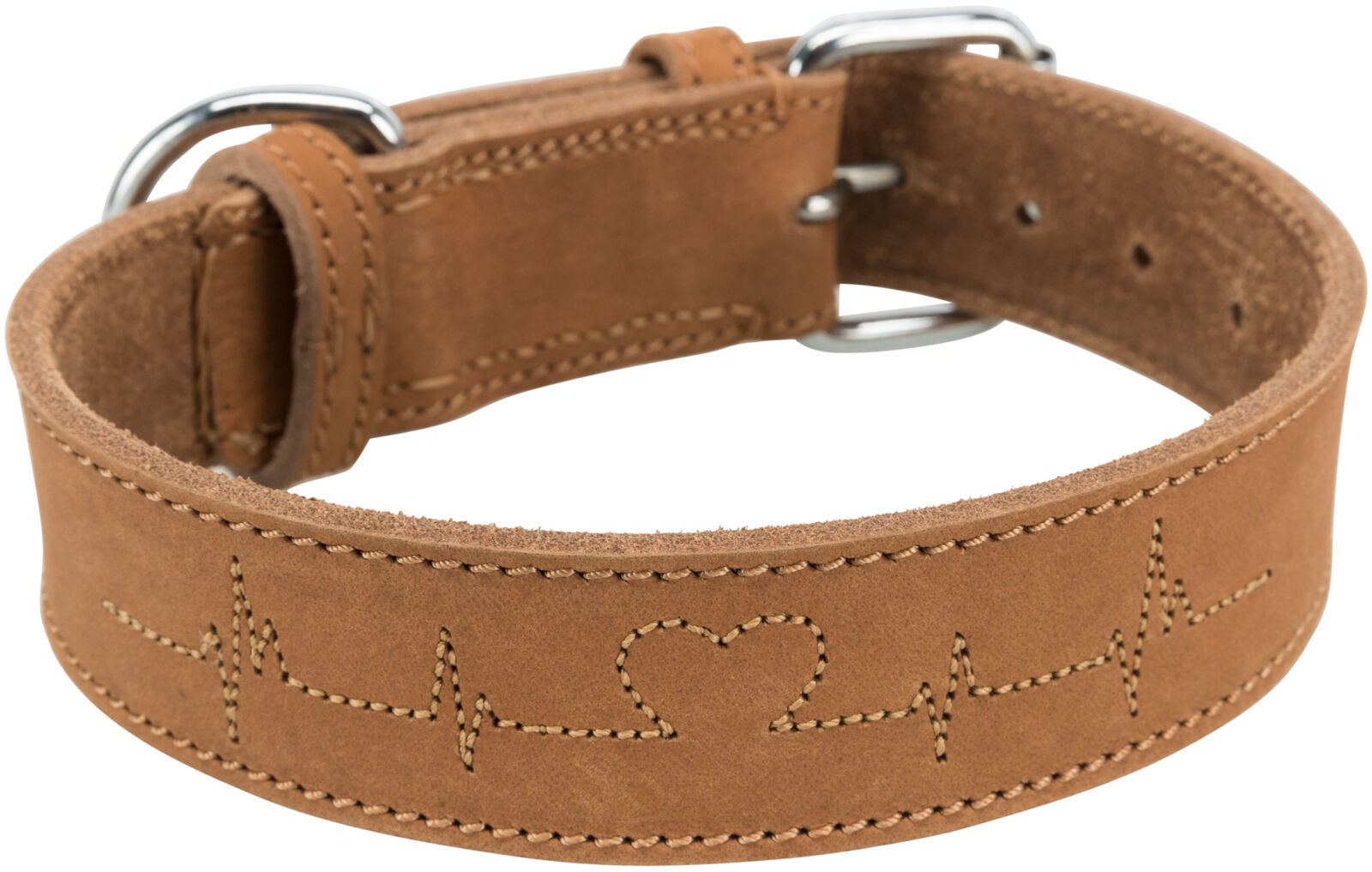 TRIXIE Rustic kožený obojek Heartbeat - hnědá L:47-55cm/40mm