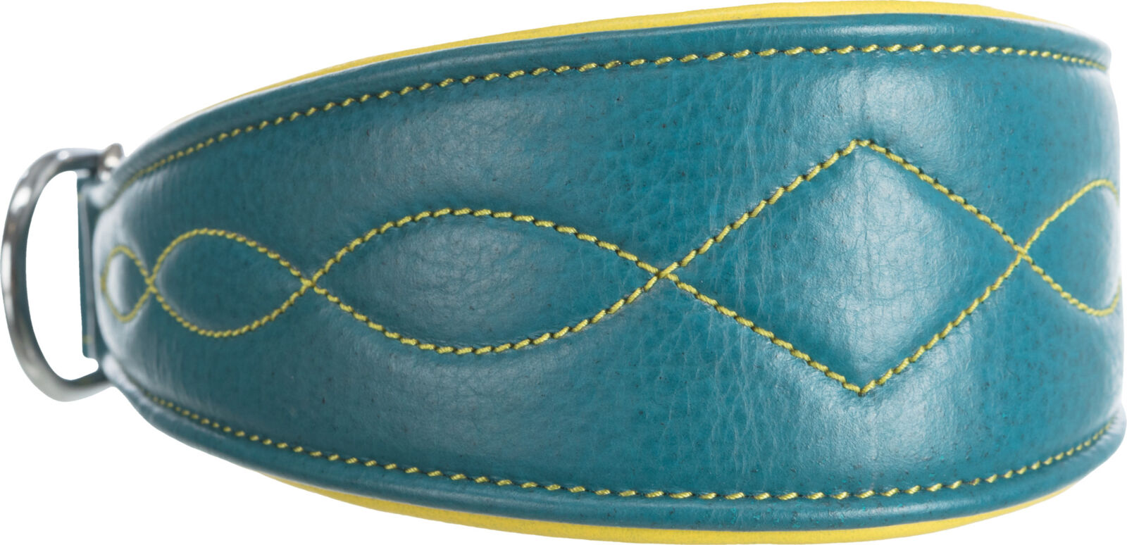 TRIXIE Kožený obojek ACTIVE Comfort pro chrty - petrolejová/žlutá XS-S:24-31cm/50mm