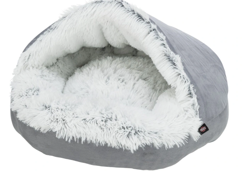 TRIXIE HARVEY plyšová jeskyně s hebkým vlasem,  ø 70 cm šedá/bílo-černá