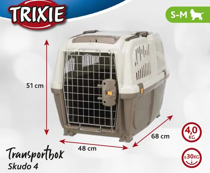 TRIXIE Transportní přepravka SKUDO 4, S-M, 48x51x68cm tmavě šedá/písková (max. 30kg)