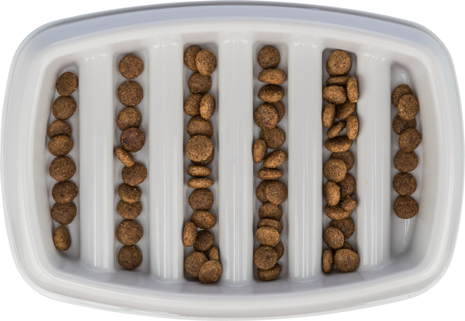 TRIXIE Miska k pomalému krmení, design mříž, 0,25l/21 ×14 cm, plast/TPR, šedá