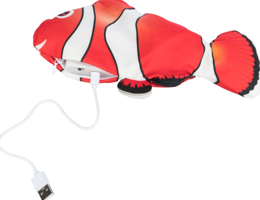 Ryba "NEMO" jako živá, mrskající se, s catnipem, látka, 26 cm (RP 0,90 Kč)