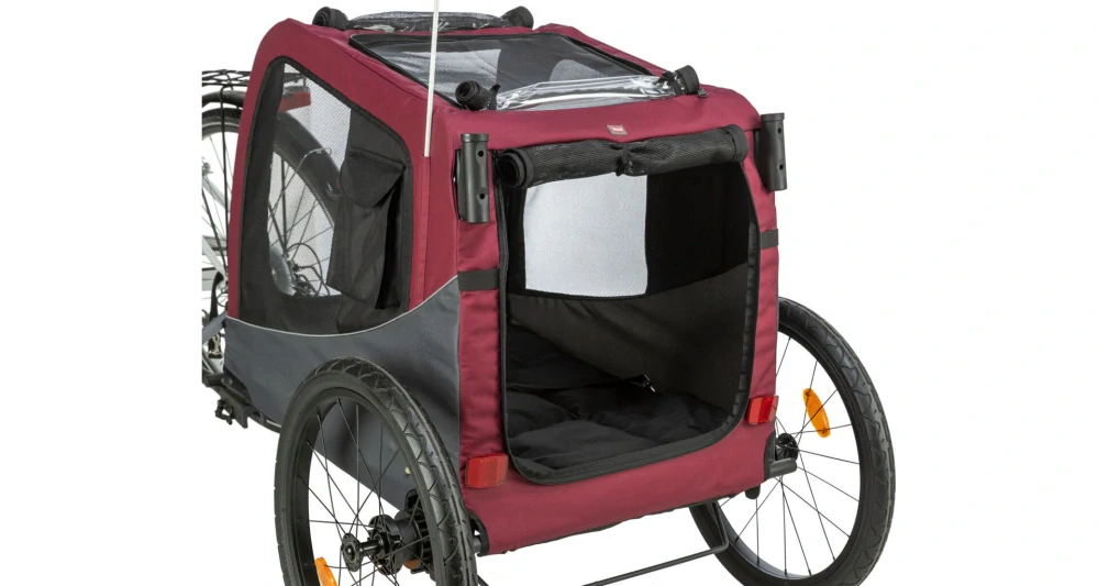 TRIXIE Vozík za kolo, M: 66 × 74 × 76/136 cm, do 22 kg, šedá/červená