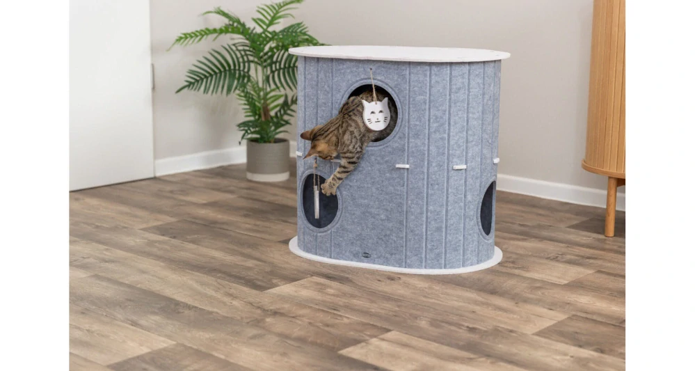 TRIXIE Dvoupatrová filcová oválná jeskyně MARA, 66 x 62 x 46 cm, písková/šedá