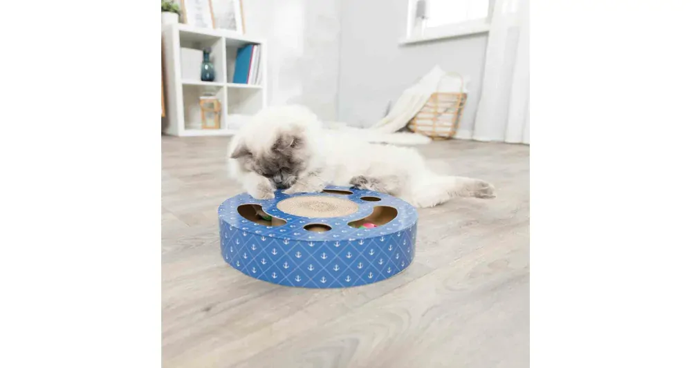 TRIXIE Škrabací bubínek s hračkami 33 cm modrý