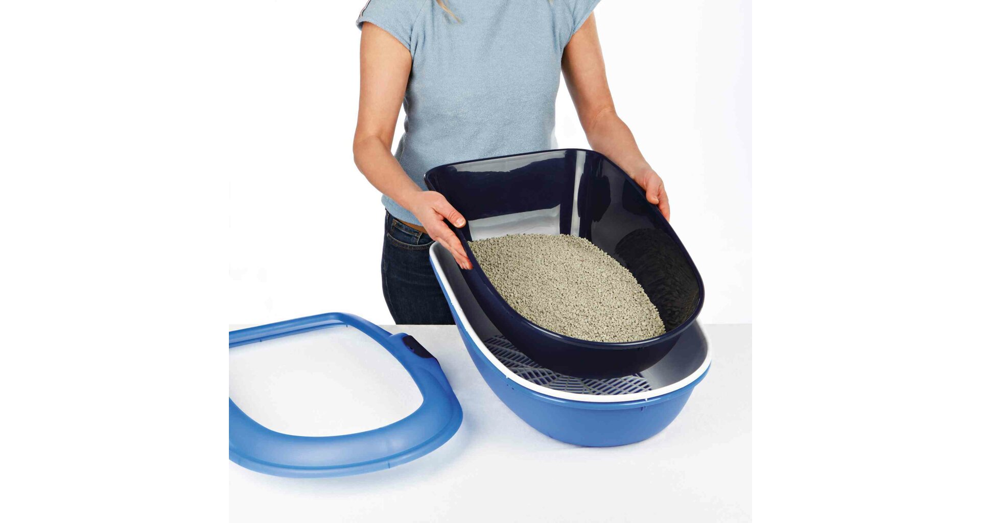 TRIXIE WC BERTO - dvojitá nádoba se sítem 59x39x22 cm, - tmavě šedá/ sv.šedá