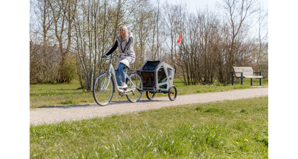 TRIXIE Vozík za kolo, L: 55,5 × 77 × 105/147 cm, do 45 kg, šedá/šalvějová